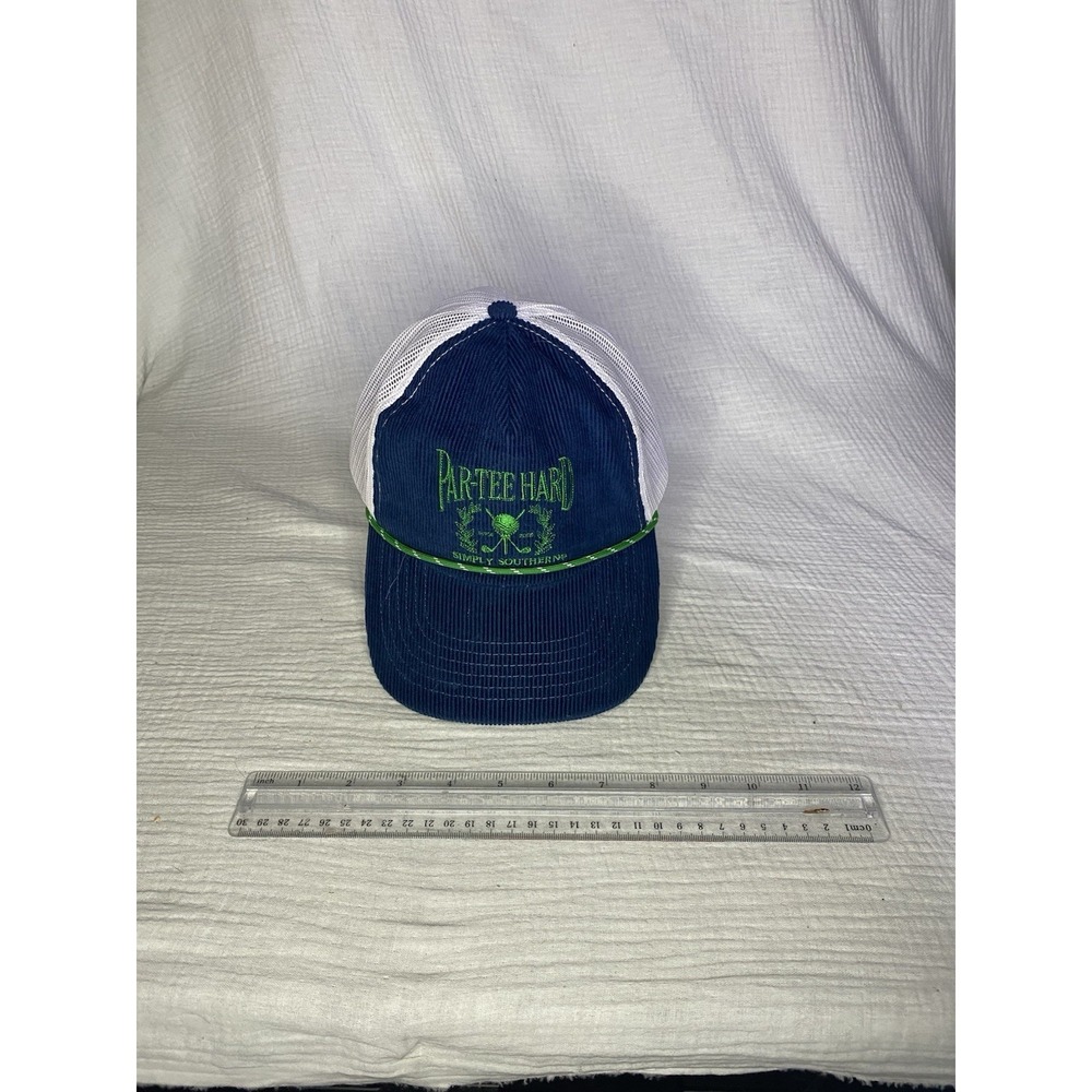 Men's Simply Southern Trucker Hat Navy Corduroy and Green Hat Partee Hard Golf